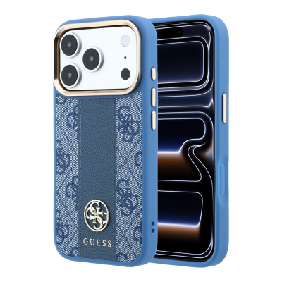 Apple iPhone 18 Pro Max Kılıf Guess Orjinal Lisanslı M-safe Şarj Özellikli Deri 4G Desenli Şeritli Yazı Logolu Kapak - 3