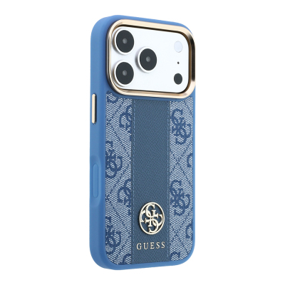 Apple iPhone 18 Pro Max Kılıf Guess Orjinal Lisanslı M-safe Şarj Özellikli Deri 4G Desenli Şeritli Yazı Logolu Kapak - 21