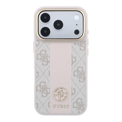 Apple iPhone 18 Pro Max Kılıf Guess Orjinal Lisanslı M-safe Şarj Özellikli Deri 4G Desenli Şeritli Yazı Logolu Kapak - 27