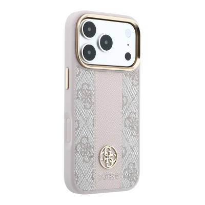 Apple iPhone 18 Pro Max Kılıf Guess Orjinal Lisanslı M-safe Şarj Özellikli Deri 4G Desenli Şeritli Yazı Logolu Kapak - 28