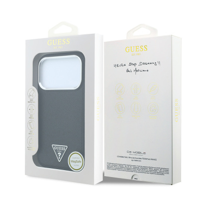 Apple iPhone 18 Pro Max Kılıf Guess Orjinal Lisanslı M-safe Şarj Özellikli Grained Triangle Kapak - 8