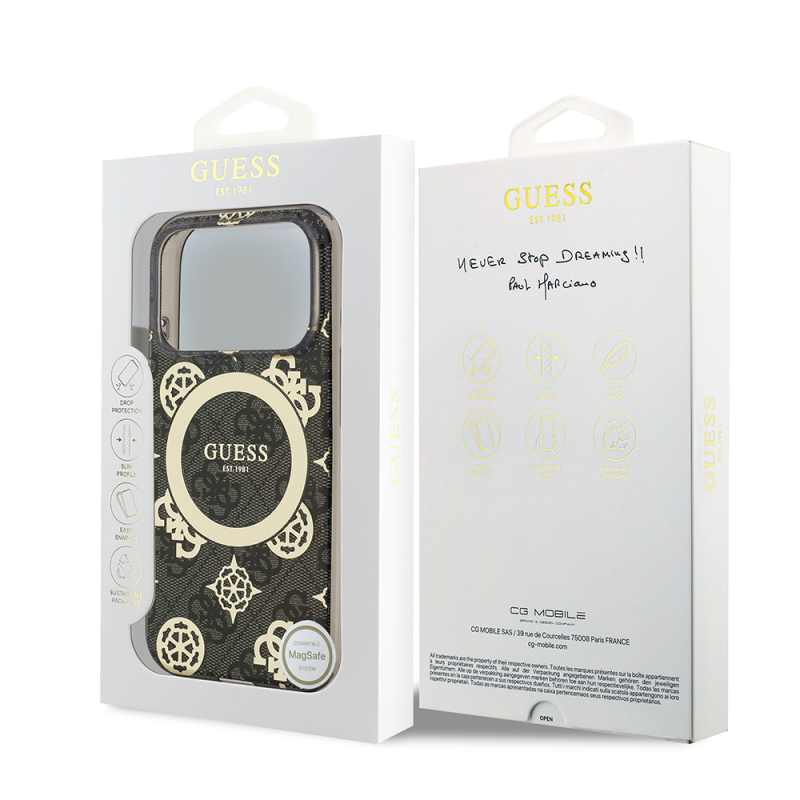 Apple iPhone 18 Pro Max Kılıf Guess Orjinal Lisanslı M-safe Şarj Özellikli IML Peony ve 4G Desenli Klasik Logolu Kapak - 10