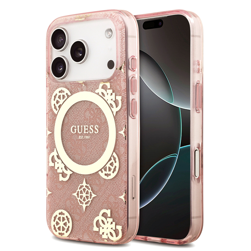 Apple iPhone 18 Pro Max Kılıf Guess Orjinal Lisanslı M-safe Şarj Özellikli IML Peony ve 4G Desenli Klasik Logolu Kapak - 1