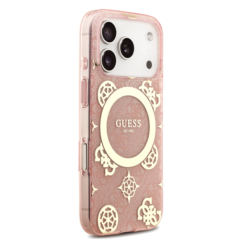 Apple iPhone 18 Pro Max Kılıf Guess Orjinal Lisanslı M-safe Şarj Özellikli IML Peony ve 4G Desenli Klasik Logolu Kapak - 13
