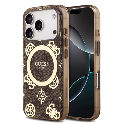 Apple iPhone 18 Pro Max Kılıf Guess Orjinal Lisanslı M-safe Şarj Özellikli IML Peony ve 4G Desenli Klasik Logolu Kapak - 3