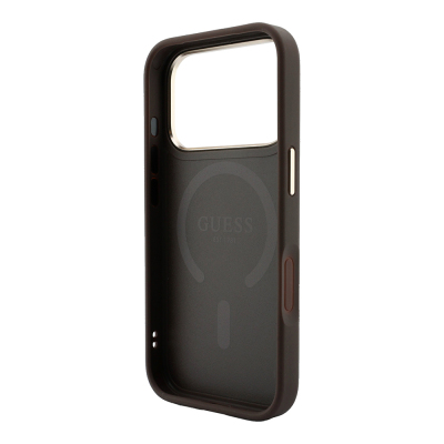 Apple iPhone 18 Pro Max Kılıf Guess Orjinal Lisanslı M-safe Şarj Özellikli Metal Kamera Çerçeveli C-Magnet 4G Desenli Yazı Logolu Kapak - 7