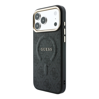 Apple iPhone 18 Pro Max Kılıf Guess Orjinal Lisanslı M-safe Şarj Özellikli Metal Kamera Çerçeveli C-Magnet 4G Desenli Yazı Logolu Kapak - 10
