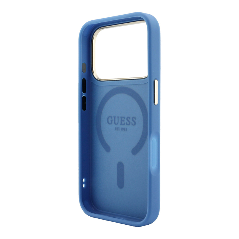 Apple iPhone 18 Pro Max Kılıf Guess Orjinal Lisanslı M-safe Şarj Özellikli Metal Kamera Çerçeveli C-Magnet 4G Desenli Yazı Logolu Kapak - 23