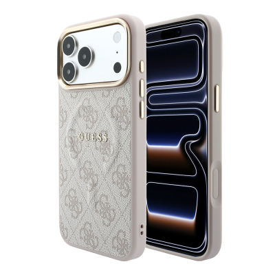 Apple iPhone 18 Pro Max Kılıf Guess Orjinal Lisanslı M-safe Şarj Özellikli Metal Kamera Çerçeveli C-Magnet 4G Desenli Yazı Logolu Kapak - 25