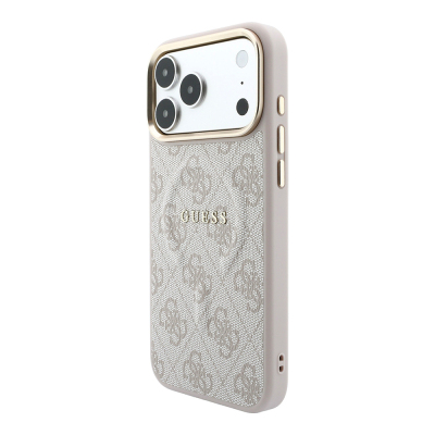 Apple iPhone 18 Pro Max Kılıf Guess Orjinal Lisanslı M-safe Şarj Özellikli Metal Kamera Çerçeveli C-Magnet 4G Desenli Yazı Logolu Kapak - 26