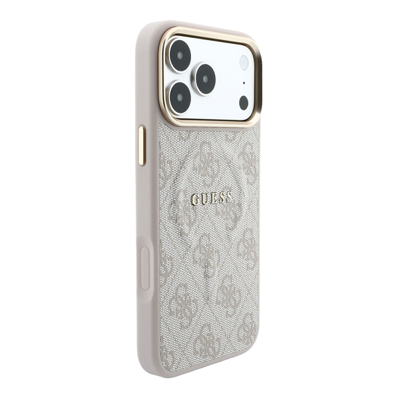 Apple iPhone 18 Pro Max Kılıf Guess Orjinal Lisanslı M-safe Şarj Özellikli Metal Kamera Çerçeveli C-Magnet 4G Desenli Yazı Logolu Kapak - 28