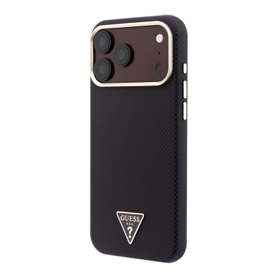 Apple iPhone 18 Pro Max Kılıf Guess Orjinal Lisanslı M-safe Şarj Özellikli PU Metal Üçgen Logolu Karbon Fiber Kevlar Kapak - 2