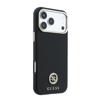 Apple iPhone 18 Pro Max Kılıf Guess Orjinal Lisanslı M-safe Şarj Özellikli PU Taşlı Metal 4G ve Yazı Logolu Kapak - 5