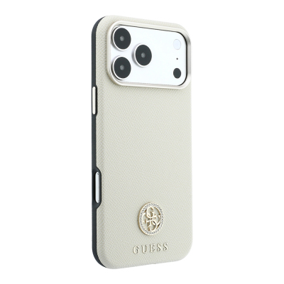 Apple iPhone 18 Pro Max Kılıf Guess Orjinal Lisanslı M-safe Şarj Özellikli PU Taşlı Metal 4G ve Yazı Logolu Kapak - 12