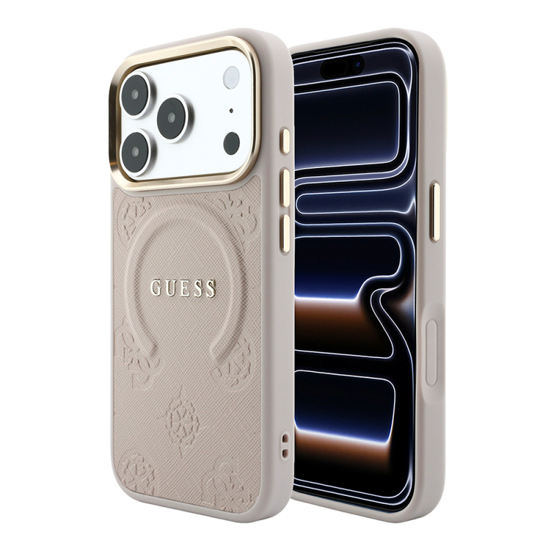 Apple iPhone 18 Pro Max Kılıf Guess Orjinal Lisanslı M-safe Şarj Özellikli Sıcak Baskılı Yazı Logolu C-Magnet PU Deri Peony Kapak - 1