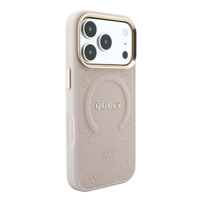 Apple iPhone 18 Pro Max Kılıf Guess Orjinal Lisanslı M-safe Şarj Özellikli Sıcak Baskılı Yazı Logolu C-Magnet PU Deri Peony Kapak - 4