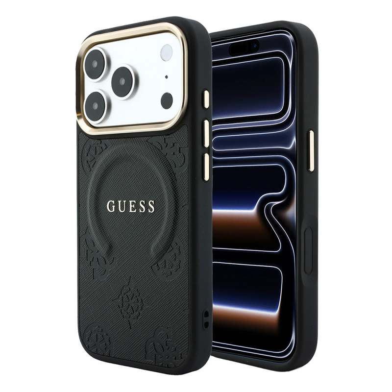 Apple iPhone 18 Pro Max Kılıf Guess Orjinal Lisanslı M-safe Şarj Özellikli Sıcak Baskılı Yazı Logolu C-Magnet PU Deri Peony Kapak - 9