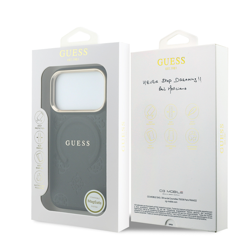 Apple iPhone 18 Pro Max Kılıf Guess Orjinal Lisanslı M-safe Şarj Özellikli Sıcak Baskılı Yazı Logolu C-Magnet PU Deri Peony Kapak - 16