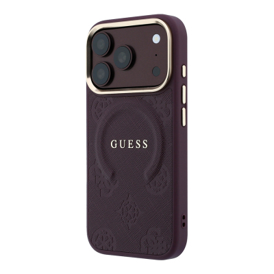 Apple iPhone 18 Pro Max Kılıf Guess Orjinal Lisanslı M-safe Şarj Özellikli Sıcak Baskılı Yazı Logolu C-Magnet PU Deri Peony Kapak - 18