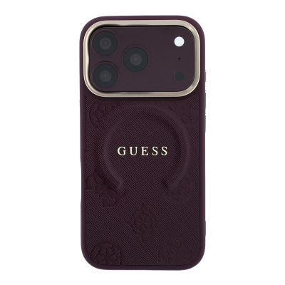 Apple iPhone 18 Pro Max Kılıf Guess Orjinal Lisanslı M-safe Şarj Özellikli Sıcak Baskılı Yazı Logolu C-Magnet PU Deri Peony Kapak - 19