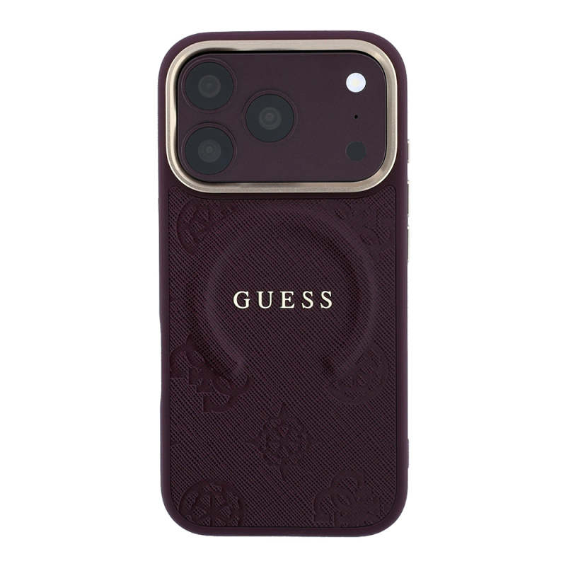 Apple iPhone 18 Pro Max Kılıf Guess Orjinal Lisanslı M-safe Şarj Özellikli Sıcak Baskılı Yazı Logolu C-Magnet PU Deri Peony Kapak - 19