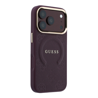 Apple iPhone 18 Pro Max Kılıf Guess Orjinal Lisanslı M-safe Şarj Özellikli Sıcak Baskılı Yazı Logolu C-Magnet PU Deri Peony Kapak - 20