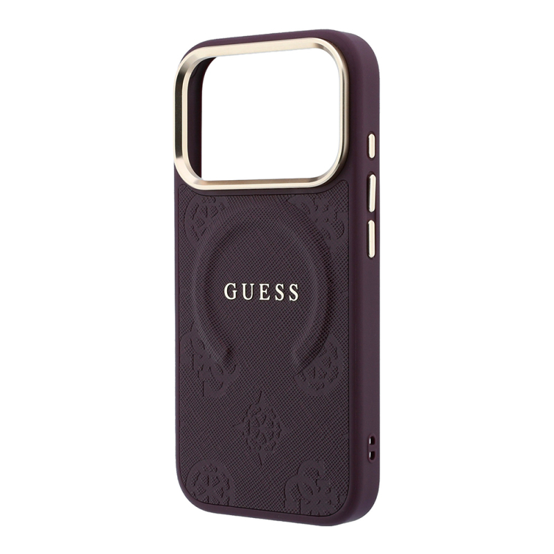 Apple iPhone 18 Pro Max Kılıf Guess Orjinal Lisanslı M-safe Şarj Özellikli Sıcak Baskılı Yazı Logolu C-Magnet PU Deri Peony Kapak - 22