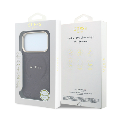 Apple iPhone 18 Pro Max Kılıf Guess Orjinal Lisanslı M-safe Şarj Özellikli Sıcak Baskılı Yazı Logolu C-Magnet PU Deri Peony Kapak - 24