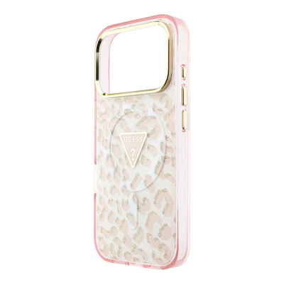 Apple iPhone 18 Pro Max Kılıf Guess Orjinal Lisanslı M-safe Şarj Özellikli Üçgen Logolu Simli Leopar Desenli Kapak - 16