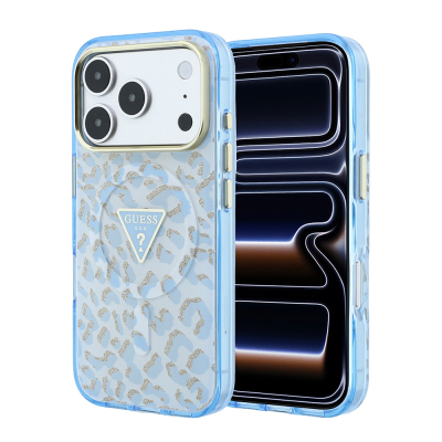 Apple iPhone 18 Pro Max Kılıf Guess Orjinal Lisanslı M-safe Şarj Özellikli Üçgen Logolu Simli Leopar Desenli Kapak - 2