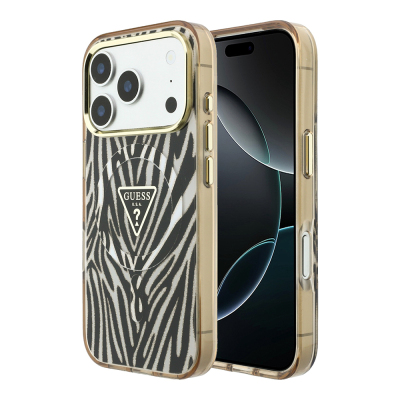 Apple iPhone 18 Pro Max Kılıf Guess Orjinal Lisanslı M-safe Şarj Özellikli Üçgen Logolu Zebra Desenli Silikon Kapak - 1