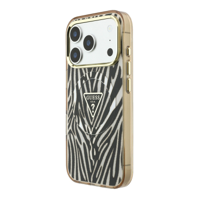 Apple iPhone 18 Pro Max Kılıf Guess Orjinal Lisanslı M-safe Şarj Özellikli Üçgen Logolu Zebra Desenli Silikon Kapak - 3