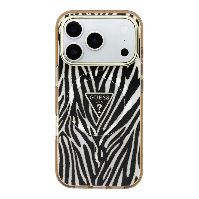 Apple iPhone 18 Pro Max Kılıf Guess Orjinal Lisanslı M-safe Şarj Özellikli Üçgen Logolu Zebra Desenli Silikon Kapak - 4