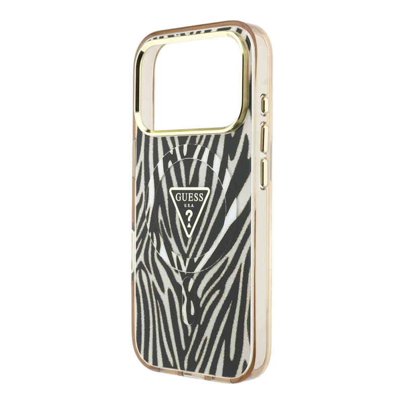 Apple iPhone 18 Pro Max Kılıf Guess Orjinal Lisanslı M-safe Şarj Özellikli Üçgen Logolu Zebra Desenli Silikon Kapak - 7