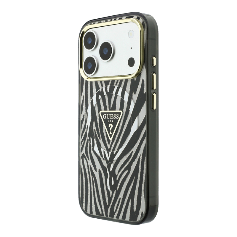 Apple iPhone 18 Pro Max Kılıf Guess Orjinal Lisanslı M-safe Şarj Özellikli Üçgen Logolu Zebra Desenli Silikon Kapak - 9