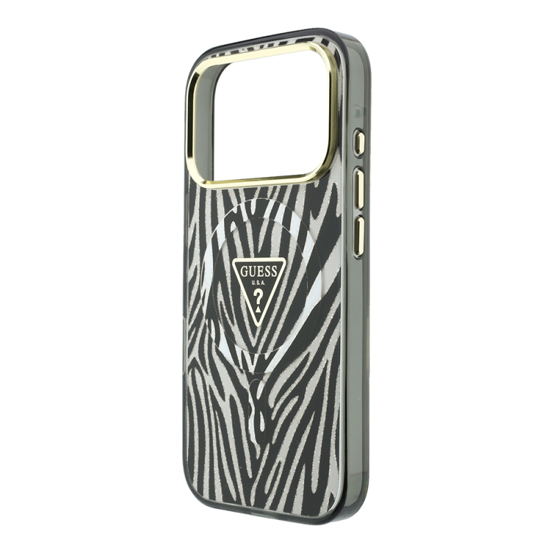Apple iPhone 18 Pro Max Kılıf Guess Orjinal Lisanslı M-safe Şarj Özellikli Üçgen Logolu Zebra Desenli Silikon Kapak - 13