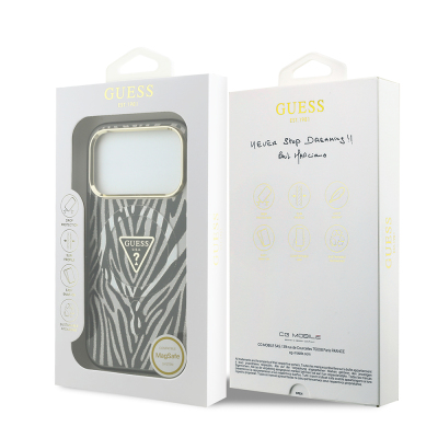 Apple iPhone 18 Pro Max Kılıf Guess Orjinal Lisanslı M-safe Şarj Özellikli Üçgen Logolu Zebra Desenli Silikon Kapak - 15