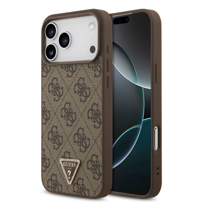 Apple iPhone 18 Pro Max Kılıf Guess Orjinal Lisanslı M-safe Şarj Özllikli PU Deri Taşlı Üçgen Logo 4G Desenli Strass Kapak - 1