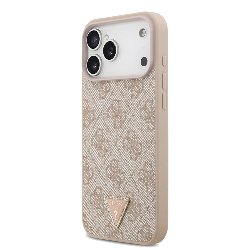 Apple iPhone 18 Pro Max Kılıf Guess Orjinal Lisanslı M-safe Şarj Özllikli PU Deri Taşlı Üçgen Logo 4G Desenli Strass Kapak - 10