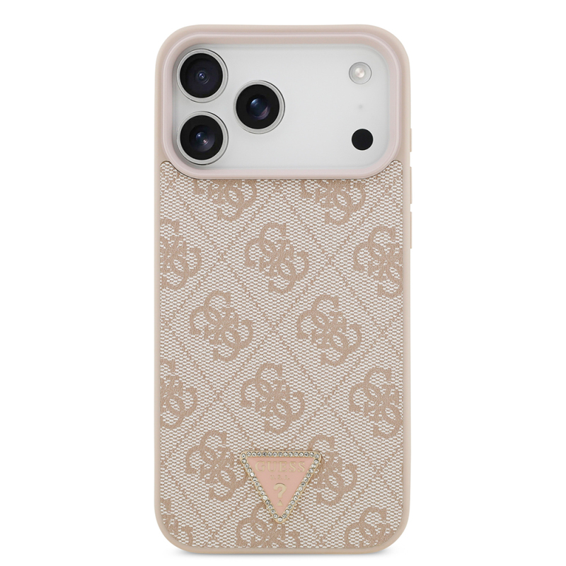 Apple iPhone 18 Pro Max Kılıf Guess Orjinal Lisanslı M-safe Şarj Özllikli PU Deri Taşlı Üçgen Logo 4G Desenli Strass Kapak - 11