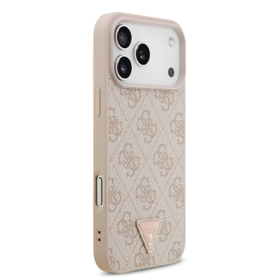 Apple iPhone 18 Pro Max Kılıf Guess Orjinal Lisanslı M-safe Şarj Özllikli PU Deri Taşlı Üçgen Logo 4G Desenli Strass Kapak - 12