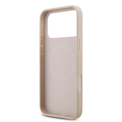 Apple iPhone 18 Pro Max Kılıf Guess Orjinal Lisanslı M-safe Şarj Özllikli PU Deri Taşlı Üçgen Logo 4G Desenli Strass Kapak - 15