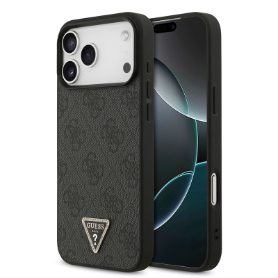 Apple iPhone 18 Pro Max Kılıf Guess Orjinal Lisanslı PU Deri Taşlı Üçgen Logo 4G Desenli Strass Kapak - 1
