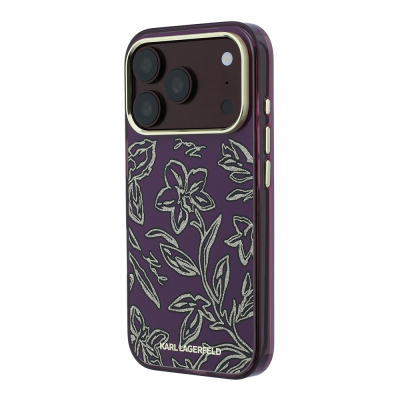 Apple iPhone 18 Pro Max Kılıf Karl Lagerfeld Orjinal Lisanslı M-safe Şarj Özellikli Gold Metal Kamera Çerçeveli Çiçek Tasarımlı Kapak - 2