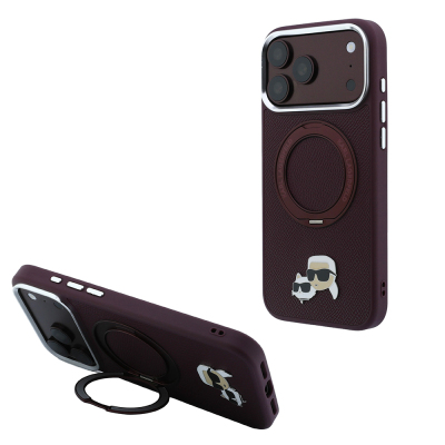 Apple iPhone 18 Pro Max Kılıf Karl Lagerfeld Orjinal Lisanslı M-Safe Şarj Özellikli K&C Metal Logolu PU 360 Derece Dönebilen Standlı Kapak - 2