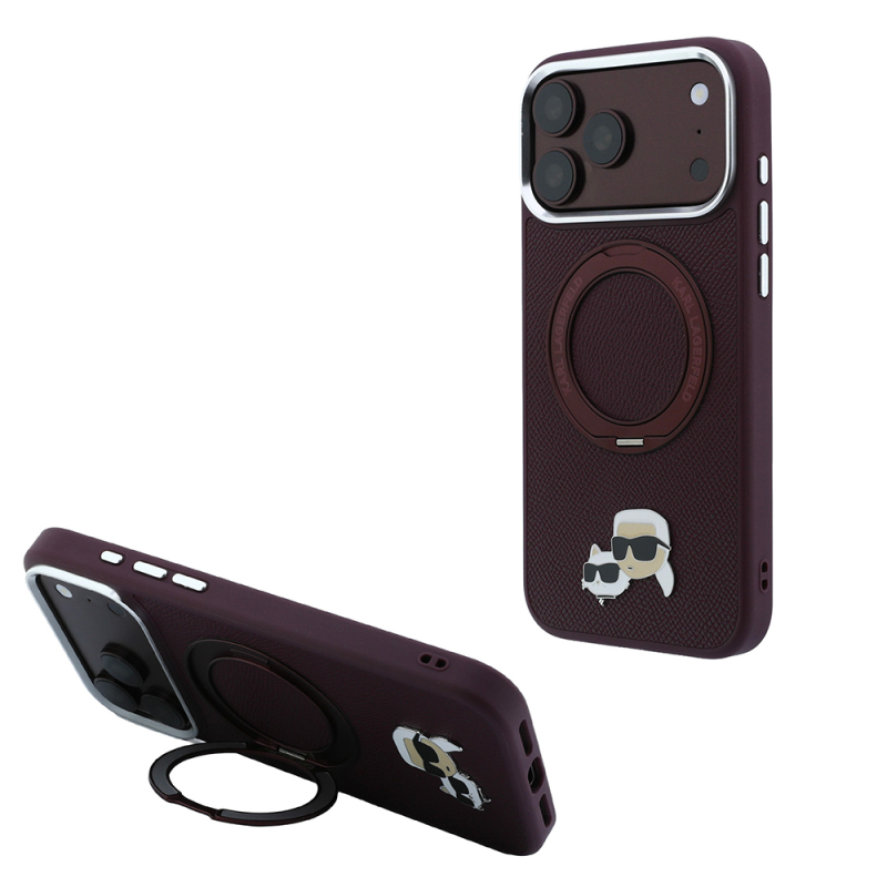 Apple iPhone 18 Pro Max Kılıf Karl Lagerfeld Orjinal Lisanslı M-Safe Şarj Özellikli K&C Metal Logolu PU 360 Derece Dönebilen Standlı Kapak - 2