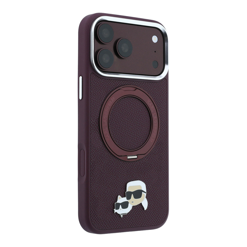 Apple iPhone 18 Pro Max Kılıf Karl Lagerfeld Orjinal Lisanslı M-Safe Şarj Özellikli K&C Metal Logolu PU 360 Derece Dönebilen Standlı Kapak - 4