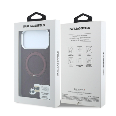 Apple iPhone 18 Pro Max Kılıf Karl Lagerfeld Orjinal Lisanslı M-Safe Şarj Özellikli K&C Metal Logolu PU 360 Derece Dönebilen Standlı Kapak - 8