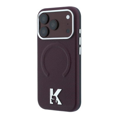 Apple iPhone 18 Pro Max Kılıf Karl Lagerfeld Orjinal Lisanslı M-safe Şarj Özellikli KHEAD Metal Logolu PU Grained Deri Kapak - 2