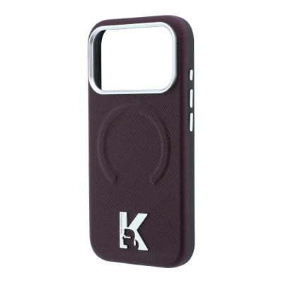 Apple iPhone 18 Pro Max Kılıf Karl Lagerfeld Orjinal Lisanslı M-safe Şarj Özellikli KHEAD Metal Logolu PU Grained Deri Kapak - 6